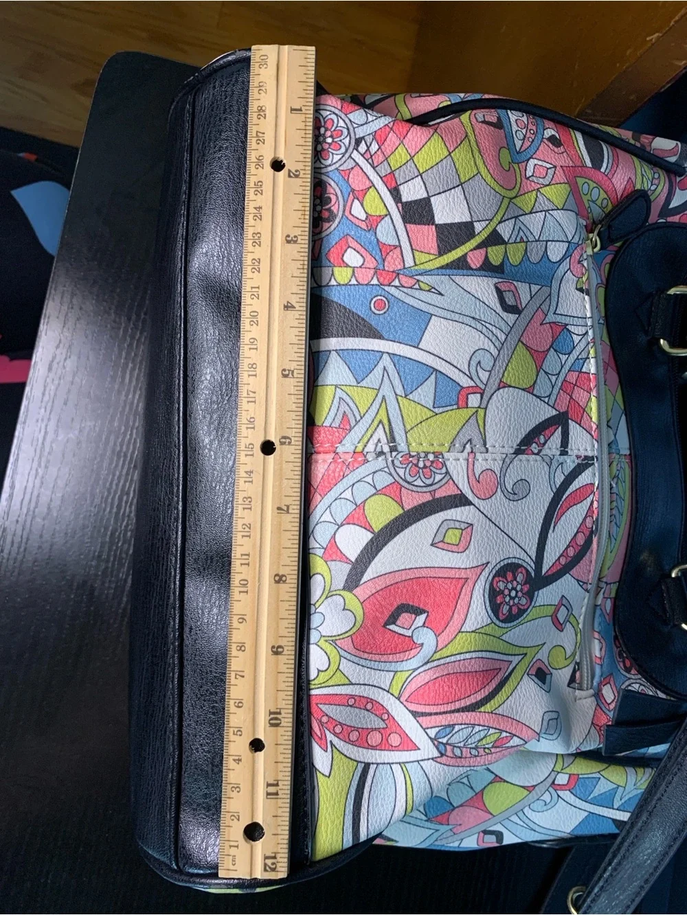 Nicole Miller Multicolor Floral Print Satchel with Black Trim